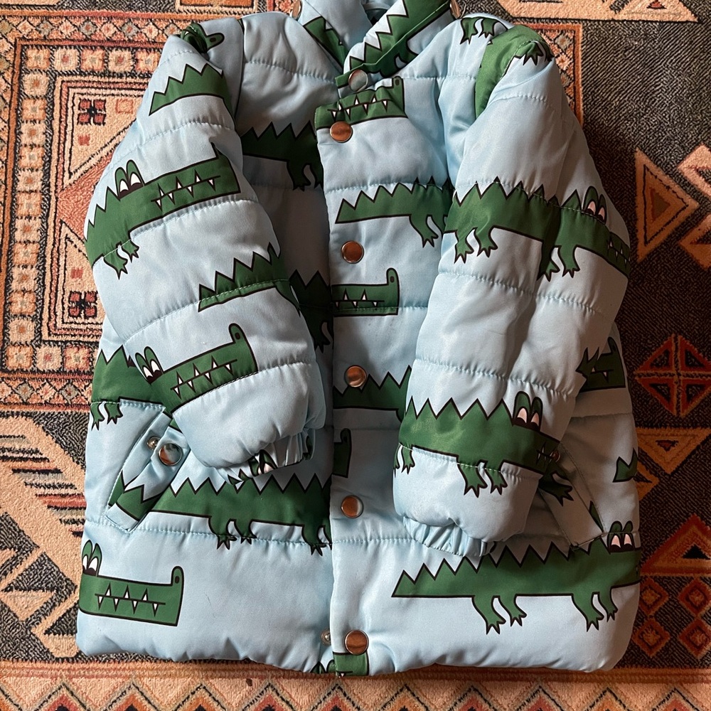 Kids Crocodile Puffer Jacket - Light Blue and Green